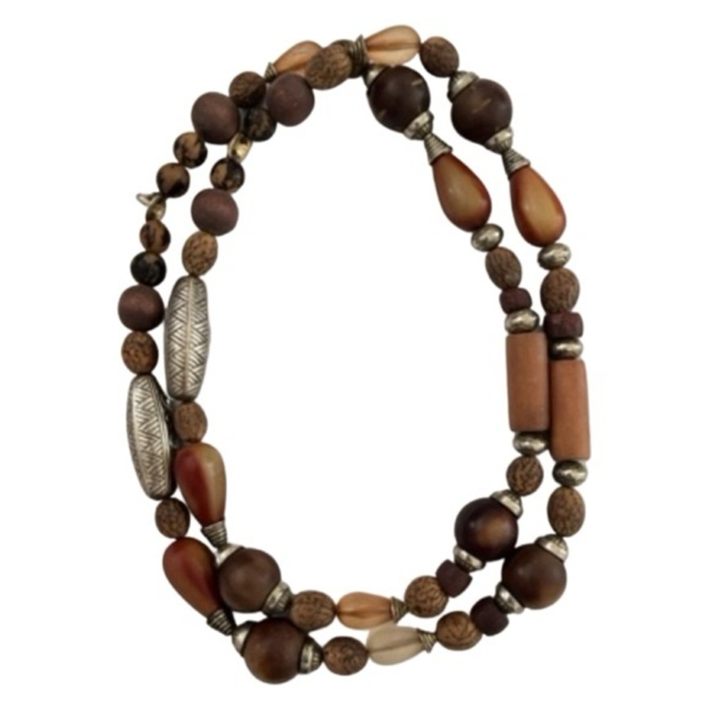 ANTHROPOLOGIE • Wooden Bead Bohemian Hand Carved Hippie Beach Necklace